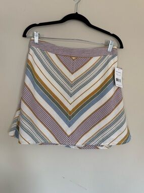 Free People Yours Truly Chevron Stripe Mini Skirt Tangerine Combo Linen Blend 8